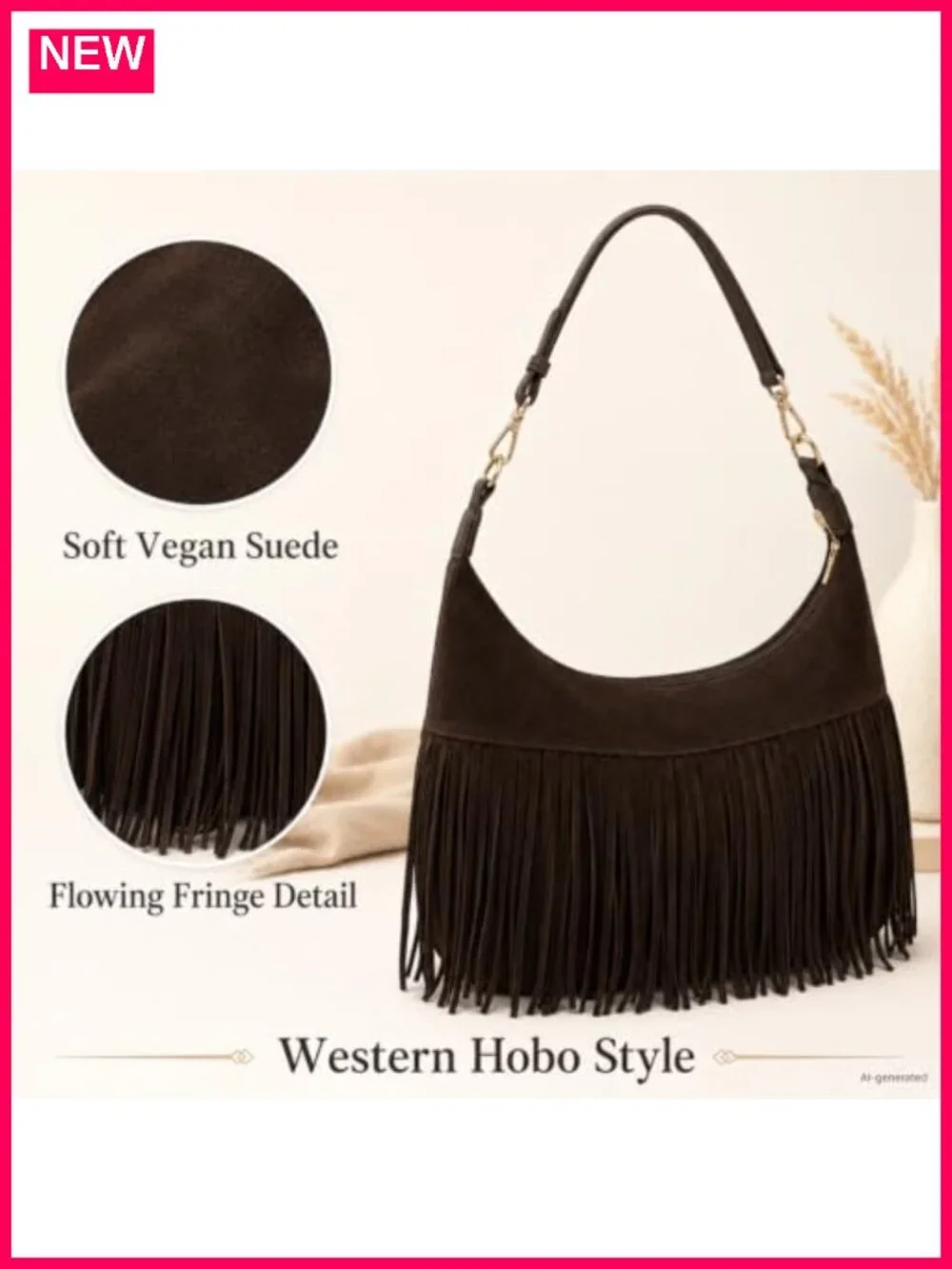 Faux Leather Fringe Hobo Bag Crossbody Suede Tassel Western Purse